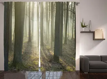 Forest Curtains Foggy Oak Forest in Autumn Morning Sunbeams Entering from The Back Image Print Living Room Bedroom Window Drapes 
Forest Curtains Foggy Oak Forest in Autumn Morning Sunbeams Entering from The Back Image Print Living Room Bedroom Window Drapes