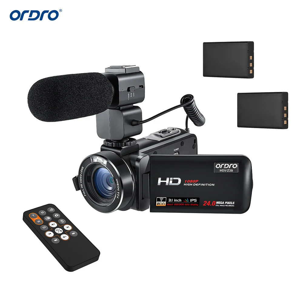 

ORDRO HDV-Z20 1080P 24MP Digital Video Camera Camcorder 3.1" Touchscreen 16X Digital Zoom with 2*Battery+External Microphone