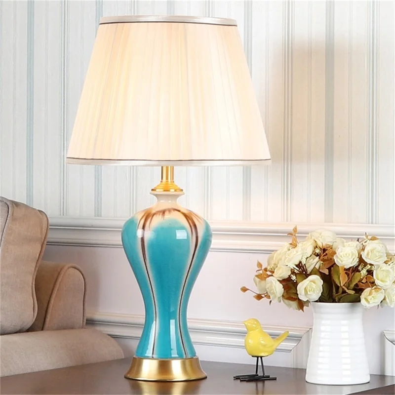 

OURFENG Modern LED Table Desk Lamp Ceramic Bedside Light Copper Decorative For Home Foyer Office Bed Room Study Dining Room