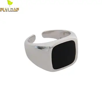 

925 Sterling Silver Black Drip Glaze Cube Open Rings For Women Ins Frosty Style Handmade Lady Fine Jewelry Flyleaf