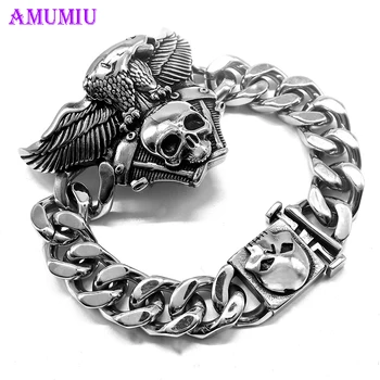 

AMUMIU Eagle Skull Head Bracelets For Men Stainless Steel Charm Link Chain Male Gothic Jewelry Hyperbole HZB084