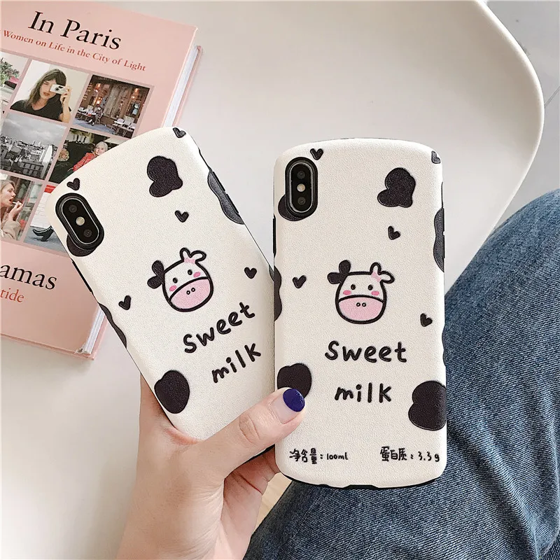 GYKZ Kawaii Cow молоко телефонный чехол для iPhone XR XS MAX X 7 8 6 6s Plus черный белый мягкий