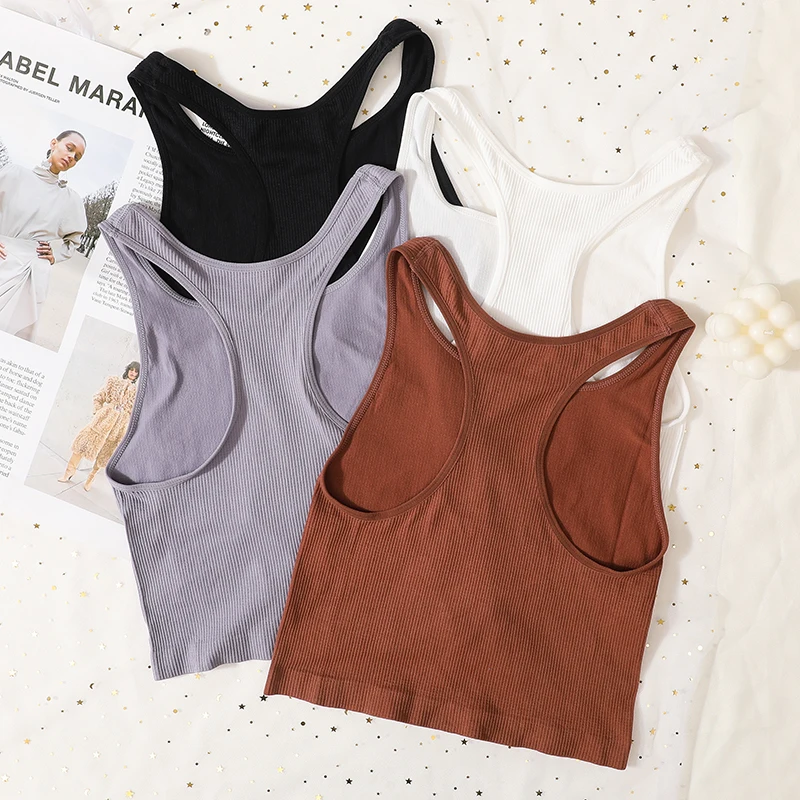 

Women Tank Tops Sports Crop Top Female Solid Color Cami Ribbed Bralette Sexy Lingerie Seamless Underwear Sexy Backless Camisole