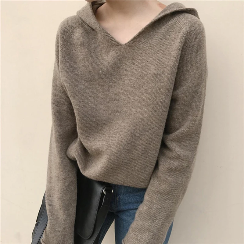 Spring and Autumn New Loose Knit Pullover Hooded Women Cashmere Sweater Solid Color Hooded Wool Sweater Coat
Spring and Autumn New Loose Knit Pullover Hooded Women Cashmere Sweater Solid Color Hooded Wool Sweater Coat