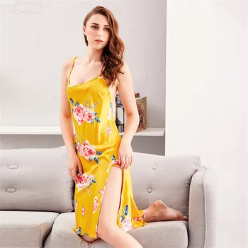 Women Sexy Floral Printed Sling Nightgowns Silk Satin Sleeveless Night Dress Casual Sleepwear Homewear Backless Women Long Dress 
Women Sexy Floral Printed Sling Nightgowns Silk Satin Sleeveless Night Dress Casual Sleepwear Homewear Backless Women Long Dress