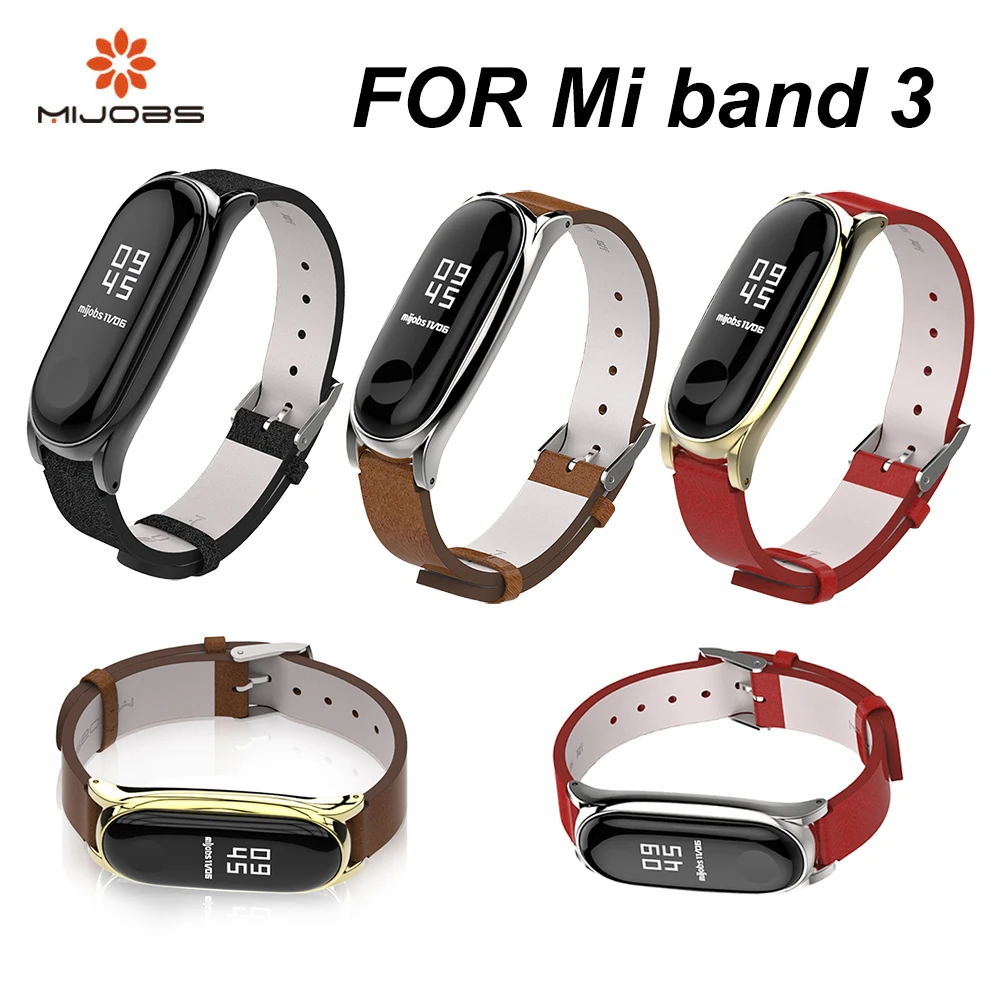 Кожаный ремешок Mijobs для Mi Band 4 металлический чехол band 4/3 сменный подходит Xiaomi 3|Смарт-аксессуары| |