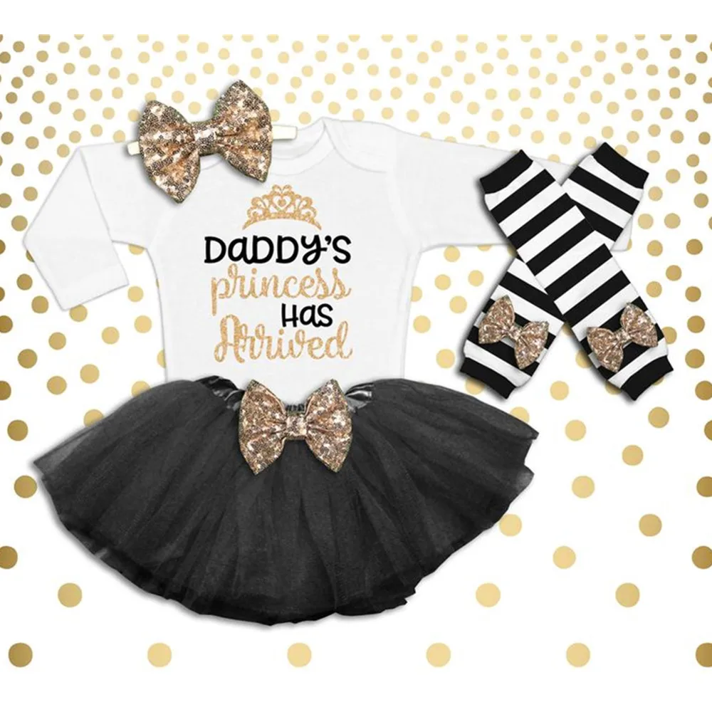 

Custom name age Baby Shower Gift Princess First Birthday Outfit Newborn Coming Home shirt tutu Daddy's Girl Tiara leggings set