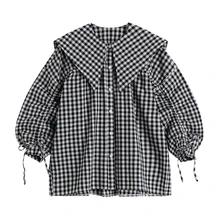 Spring And Autumn Doll Collar Black White Checkerboard Shirt Women New Design Sense Drawstring Puff Sleeve Plaid Blouse Female 
Spring And Autumn Doll Collar Black White Checkerboard Shirt Women New Design Sense Drawstring Puff Sleeve Plaid Blouse Female