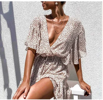 Sexy Elegant Jumpsuit Chiffon Deep V Printed Ruffle Dress Shorts Women Short Sleeve Tunic Midi Dress Backless Beach Bodysuits 
Sexy Elegant Jumpsuit Chiffon Deep V Printed Ruffle Dress Shorts Women Short Sleeve Tunic Midi Dress Backless Beach Bodysuits