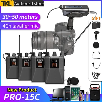 TKL PRO-15C Four Channel Wireless Lavalier microphone system UHF Lapel microphone camera microphone for Phone Youtube Video
TKL PRO-15C Four Channel Wireless Lavalier microphone system UHF Lapel microphone camera microphone for Phone Youtube Video