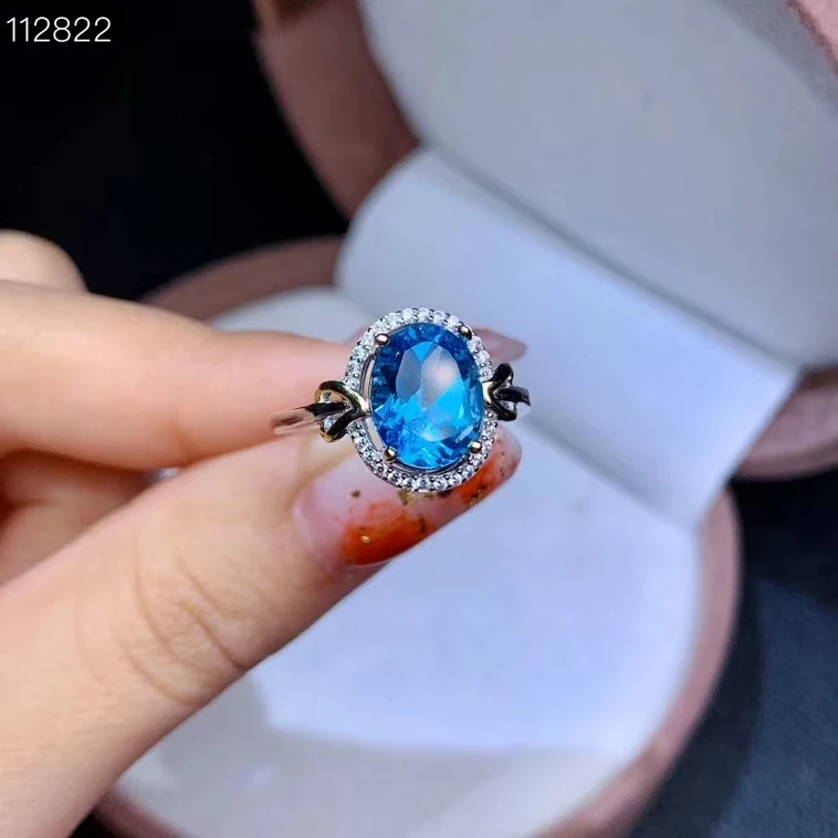 

Cupid's arrow charming blue Topaz gem ring for women silver engagement ring 8X10mm natural gem blue color girl birthday gift