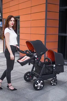 Twin Stroller High Landscape Dragon Phoenix Two Twin Stroller Can Sit and Lie In Front and Back One Click Quick Folding