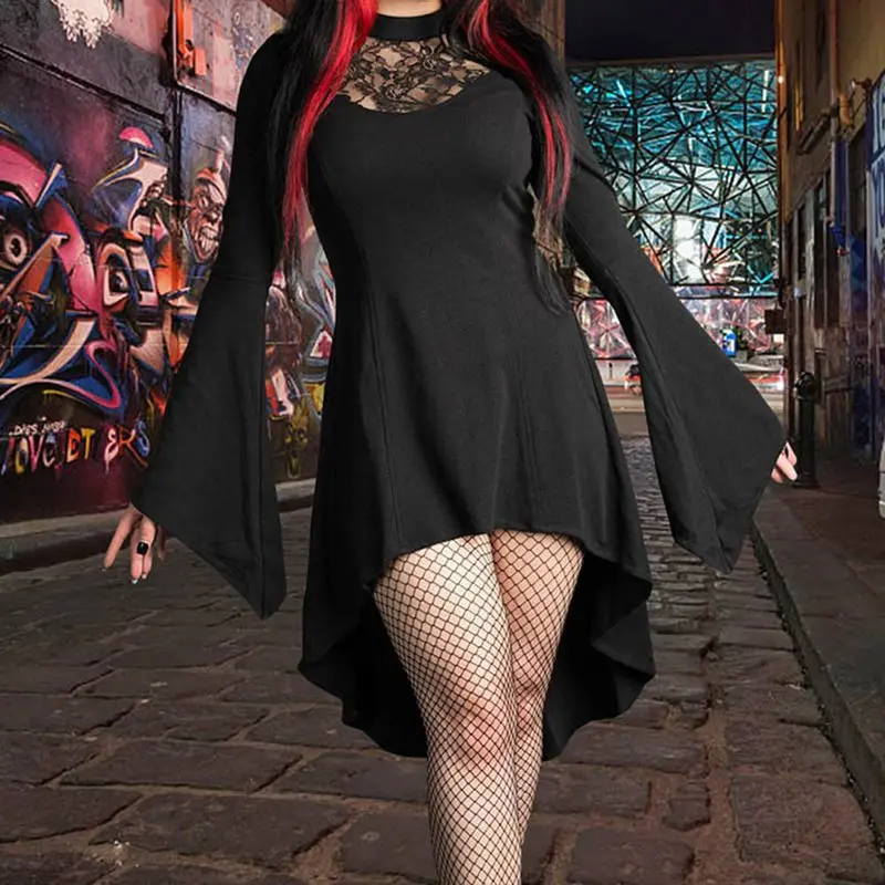 Gothic Dress Women Black Lace Patchwork Long Sleeve Asymmetric Hollow Mid Length Slim Party Dress 2019 Spring Autumn Female XL
Gothic Dress Women Black Lace Patchwork Long Sleeve Asymmetric Hollow Mid Length Slim Party Dress 2019 Spring Autumn Female XL
