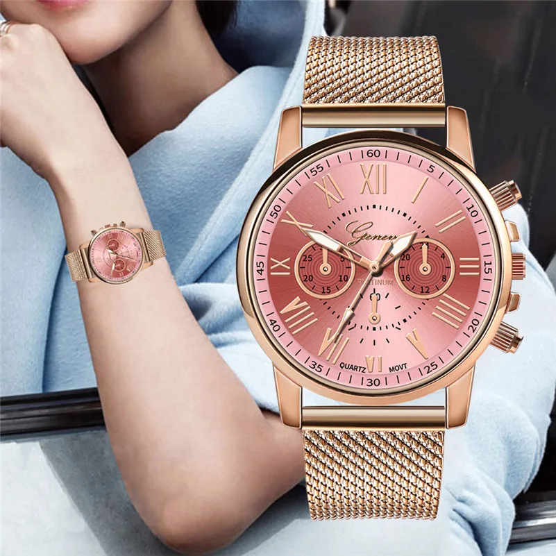 

Fashion Luxury Women Watches Geneva Rose Gold Mesh Band Quartz Wristwatches Casual Ladies Watches Reloj Mujer Relogio Feminino