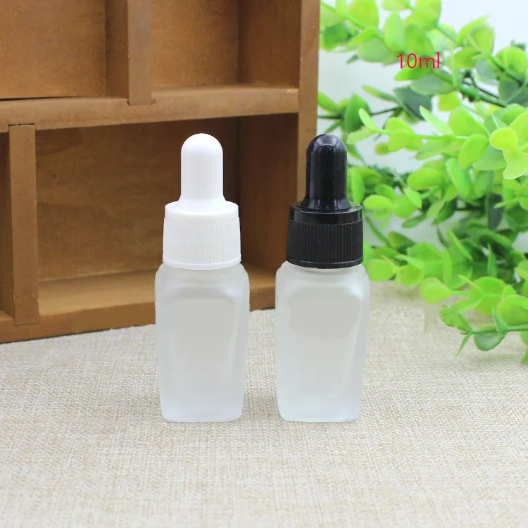 

100pcs/lot 10/20/30ml Square Frost Clear Glass Essential Oil Bottle With Black White Dropper 1OZ Essential Oil Container