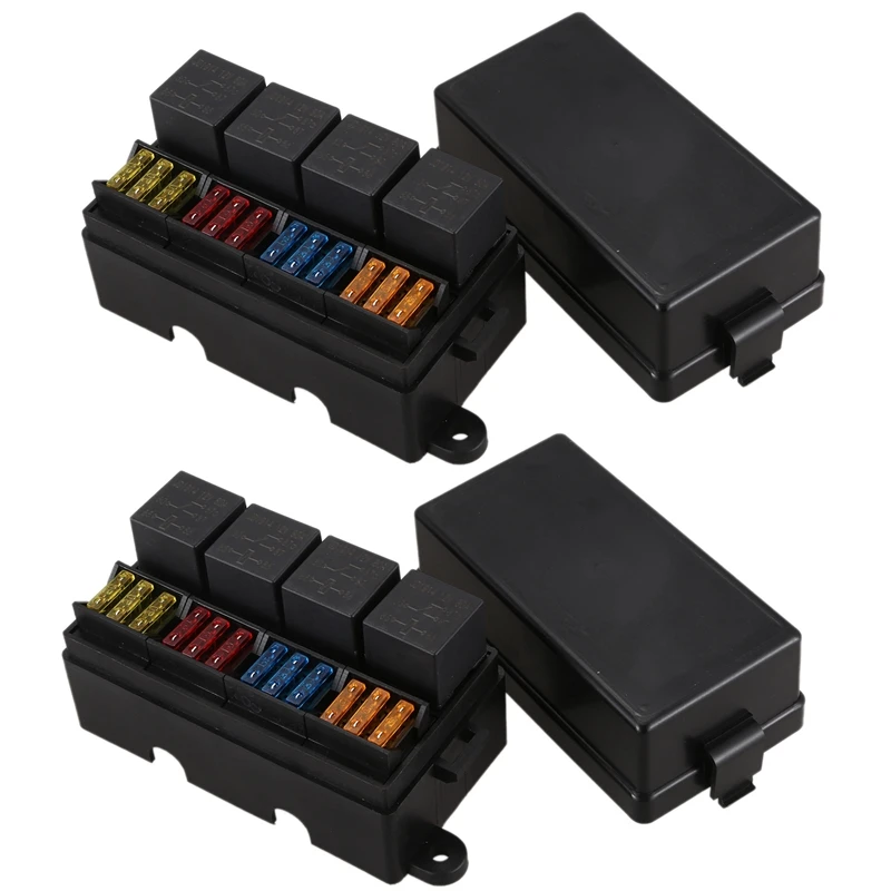 

2X 12 Way Blade Fuse Holder Box with Spade Terminals and Fuse 4PCS 4Pin 12V 80A Relays for Car Truck Trailer and Boat