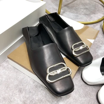 Genuine Leather Shoes Woman Square Toe Flats Metal Buckle Moccasins Slip Ballet Shoes Ladies Office Dress Flats Nude Shoes
Genuine Leather Shoes Woman Square Toe Flats Metal Buckle Moccasins Slip Ballet Shoes Ladies Office Dress Flats Nude Shoes