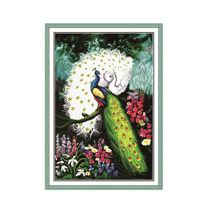 

Peacocks in green Forest(1) cross stitch kit cartoon canvas stitching embroidery DIY handmade needlework