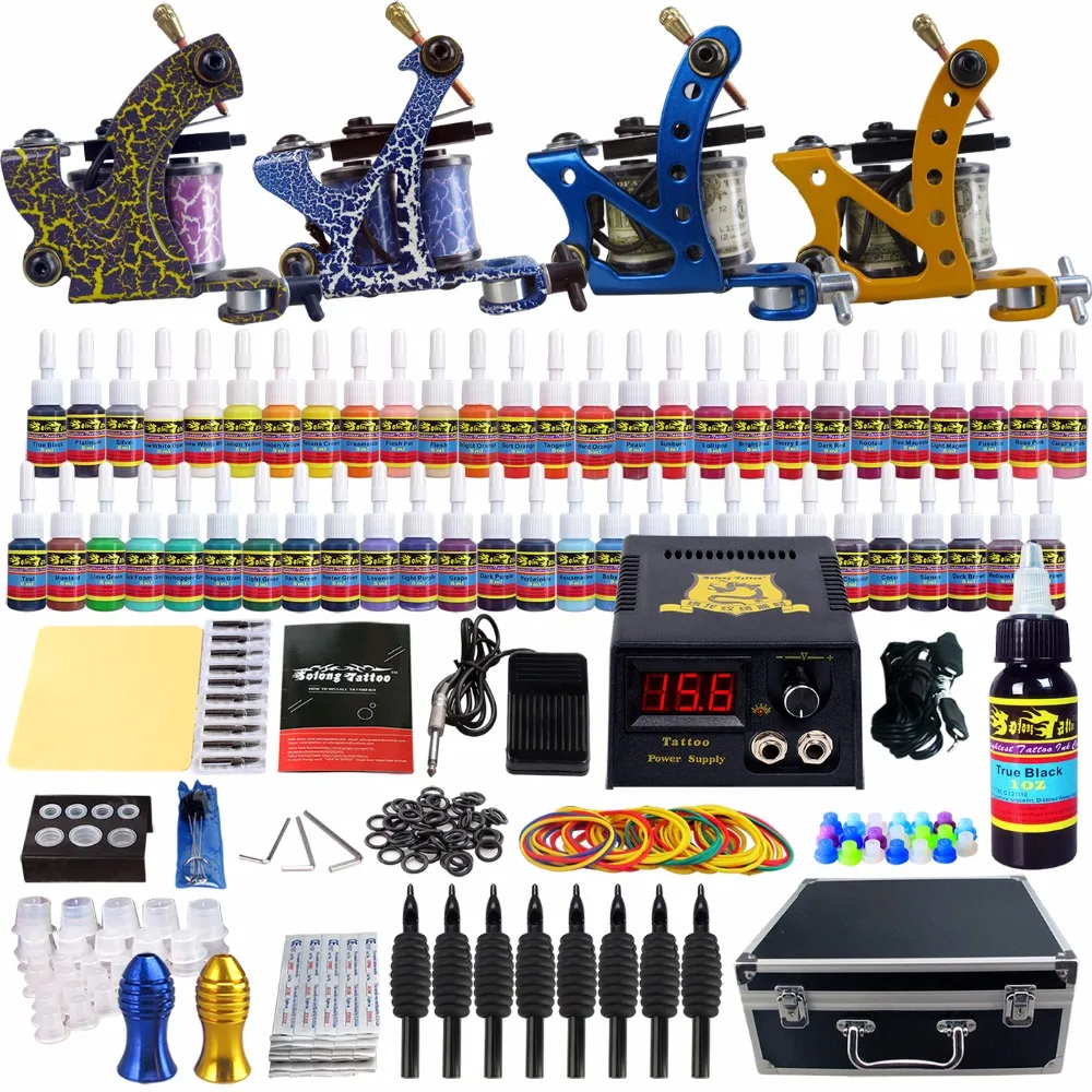 Solong Tattoo Complete Tattoo Kit 4 Pro Machine Guns 54 Inks Power Supply Needles Grips Tips Set With Case TK453
Solong Tattoo Complete Tattoo Kit 4 Pro Machine Guns 54 Inks Power Supply Needles Grips Tips Set With Case TK453
