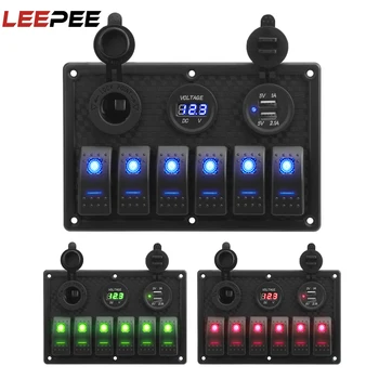 LEEPEE 6 Gang Rocker Switch Panel 4.2A Dual USB Slot Socket Waterproof Digital Voltage Display With Fuse
LEEPEE 6 Gang Rocker Switch Panel 4.2A Dual USB Slot Socket Waterproof Digital Voltage Display With Fuse