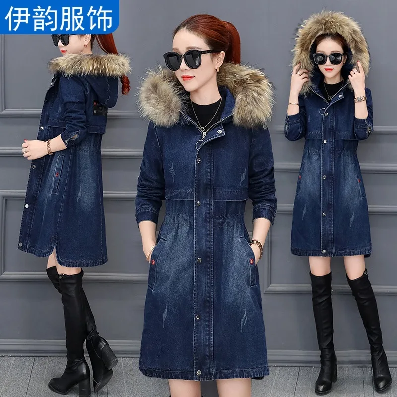 Cowboy Hooded Cotton-padded Clothes WOMEN'S Dress Mid-length 2019 Winter New Style Korean fan da Fur Collar Cotton Coat Thick Wi 
Cowboy Hooded Cotton-padded Clothes WOMEN'S Dress Mid-length 2019 Winter New Style Korean fan da Fur Collar Cotton Coat Thick Wi