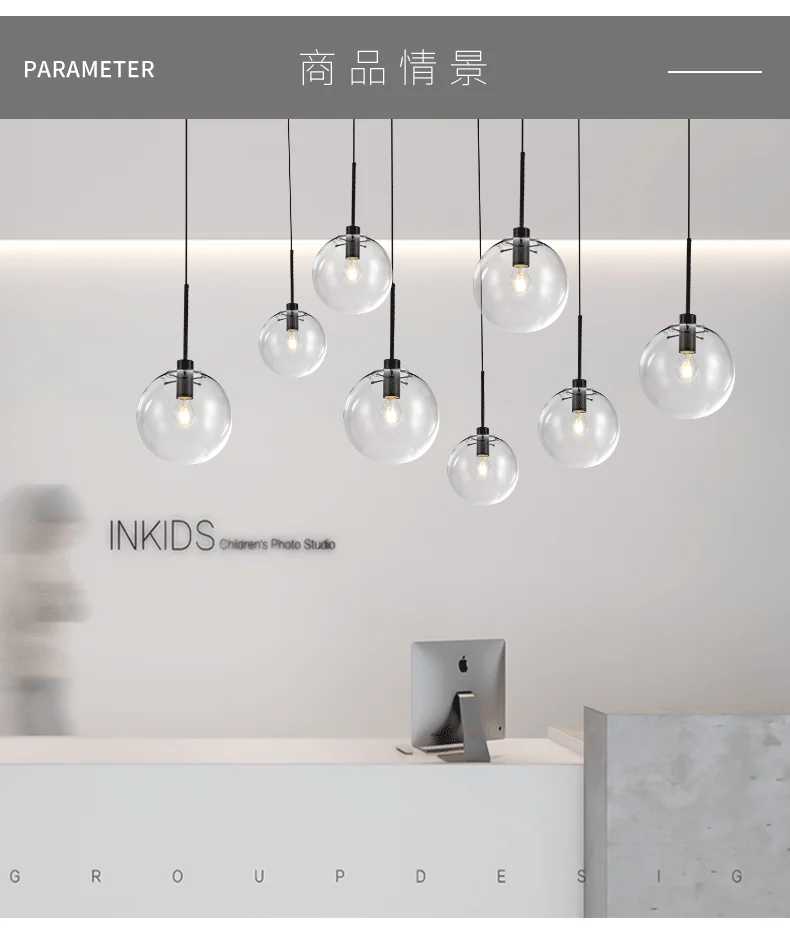 Description Picture 5 of itemClear Glass Ball Pendant Lights Home Deco Maison Hanging Light Fixture Led Hanglamp for Kitchen Bedroom Restaurant Luminaire E27