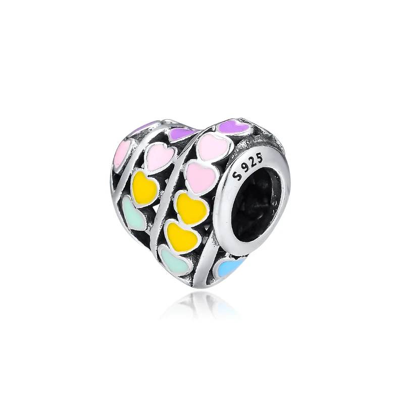 Genuine 925 Sterling Silver Multi-Color Hearts Beads Charms Fits Pandora Charm Bracelets DIY Jewelry Making Wholesale FL699 (4)