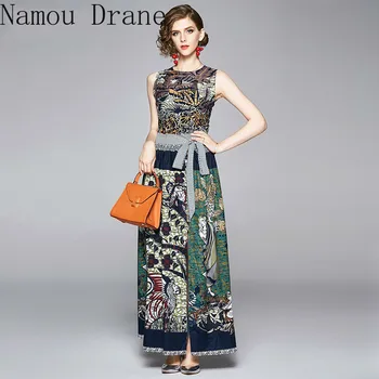 2020 Summer Fall Office Lady Lace-up Skirt Maxi Skirt+Sleeveless Dress Two Piece Set Women's Retro Pattern Print 2 Piece Outfits
2020 Summer Fall Office Lady Lace-up Skirt Maxi Skirt+Sleeveless Dress Two Piece Set Women's Retro Pattern Print 2 Piece Outfits