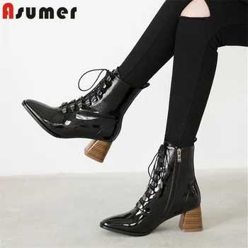 Asumer 2020 big size 42 ankle boots women genuine leather shoes lace up high heels dress shoes ladies office shoes woman boots 
Asumer 2020 big size 42 ankle boots women genuine leather shoes lace up high heels dress shoes ladies office shoes woman boots