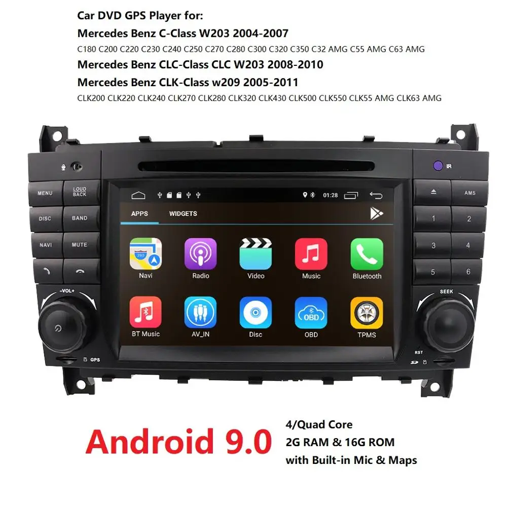 

DSP 7" HD 1024*600 Quad Core Car DVD Android 9.0 for Mercedes/Benz C Class W203 c200 C230 C240 C320 C350 CLK W209 GPS Radio WiFi