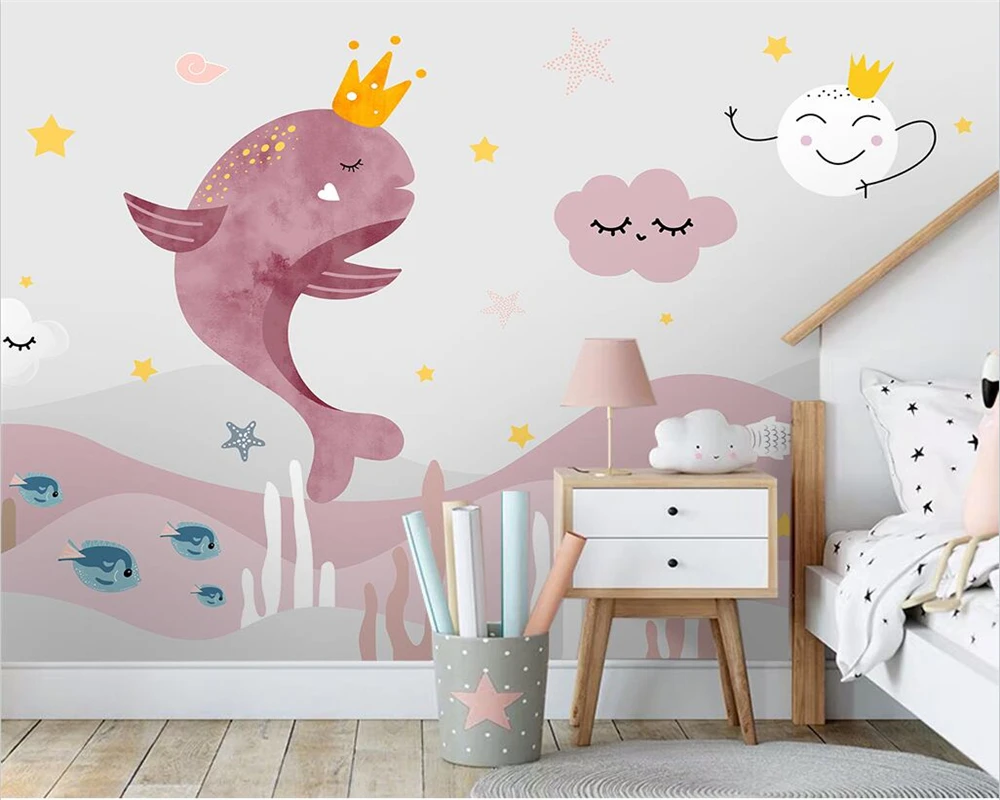 

beibehang Custom modern new Nordic hand-painted pink clouds animal cartoon children background wallpaper wall papers home decor