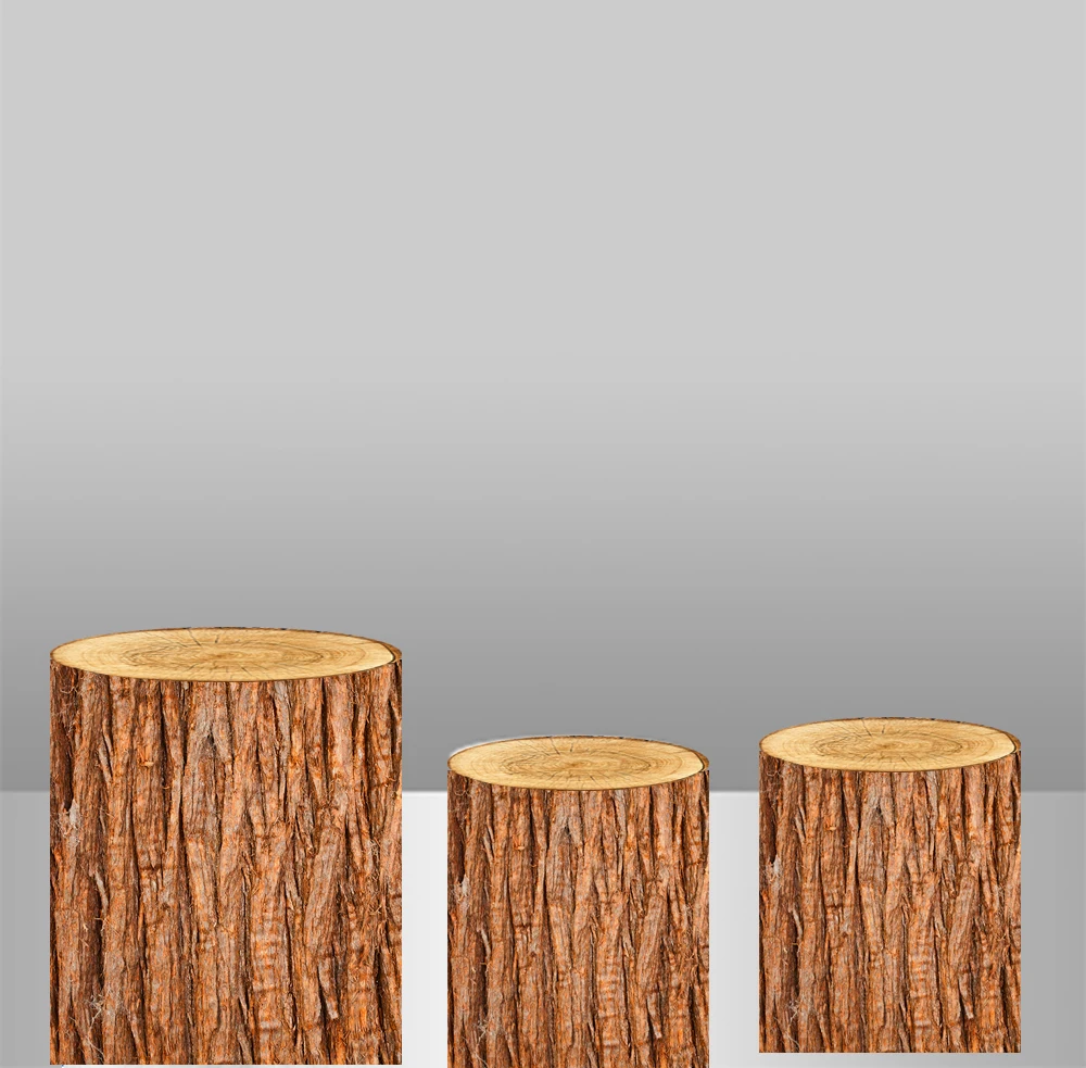 

Round Cylinder Plinth Covers Background Elastic Fabric Polyster Customize Wood Bark Texture dessert table cover