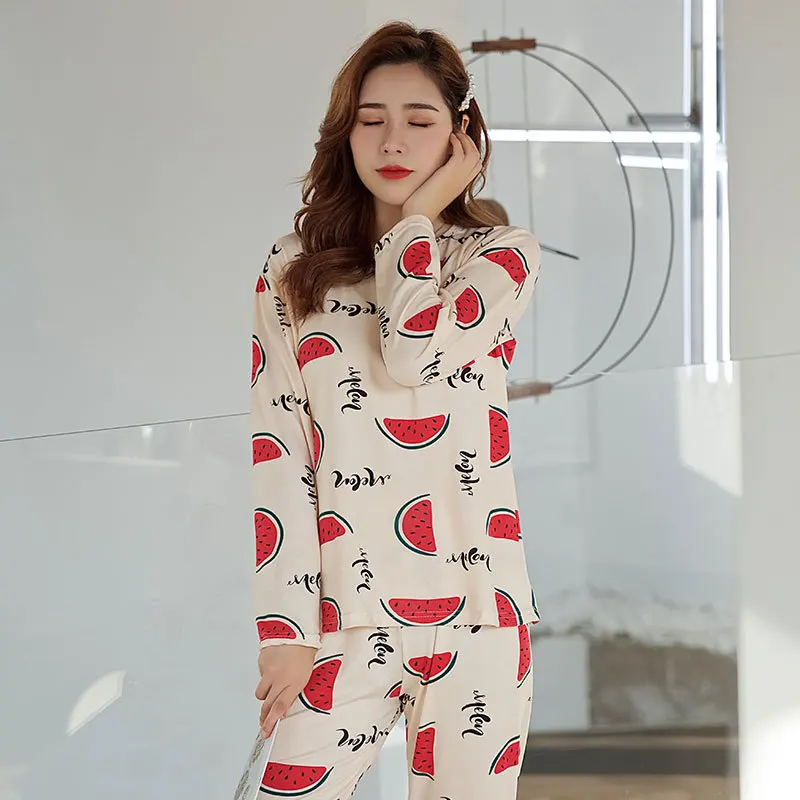 New Style Spring And Autumn WOMEN'S Pajamas Cartoon Watermelon Long Sleeve Trousers Set Students Comfortable Pajamas
New Style Spring And Autumn WOMEN'S Pajamas Cartoon Watermelon Long Sleeve Trousers Set Students Comfortable Pajamas