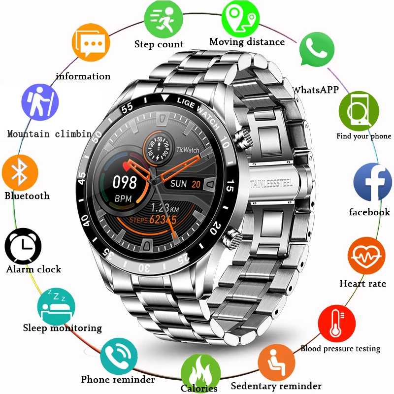 LIGE Bluetooth Call Smartwatch Blood Pressure Heart Rate Monitoring Alarm Clock Remind Sports Watch Waterproof Smart Watch Men
LIGE Bluetooth Call Smartwatch Blood Pressure Heart Rate Monitoring Alarm Clock Remind Sports Watch Waterproof Smart Watch Men