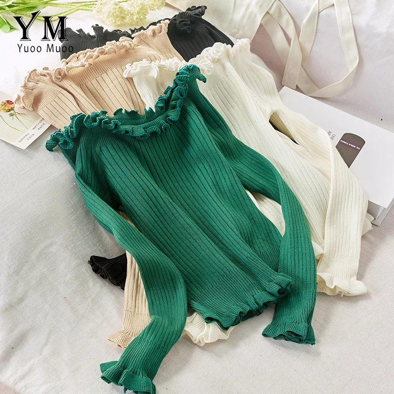 YuooMuoo Chic Ruffles Design Off Shoulder Sweater Top Women 2019 Autumn Long Sleeve Pullover Sexy Elegant Women Sweaters Outwear
YuooMuoo Chic Ruffles Design Off Shoulder Sweater Top Women 2019 Autumn Long Sleeve Pullover Sexy Elegant Women Sweaters Outwear