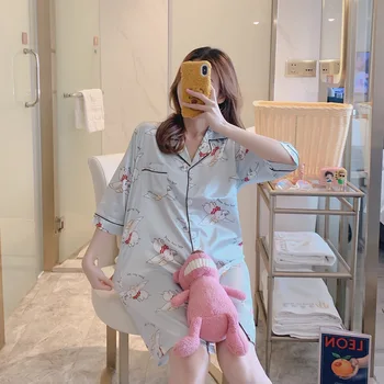 Nightgown Women's Summer Short-sleeved Viscose Thin-Imitated Silk Pajamas Loose Fat mm Silk Spring and Autumn Days Home Wear
Nightgown Women's Summer Short-sleeved Viscose Thin-Imitated Silk Pajamas Loose Fat mm Silk Spring and Autumn Days Home Wear