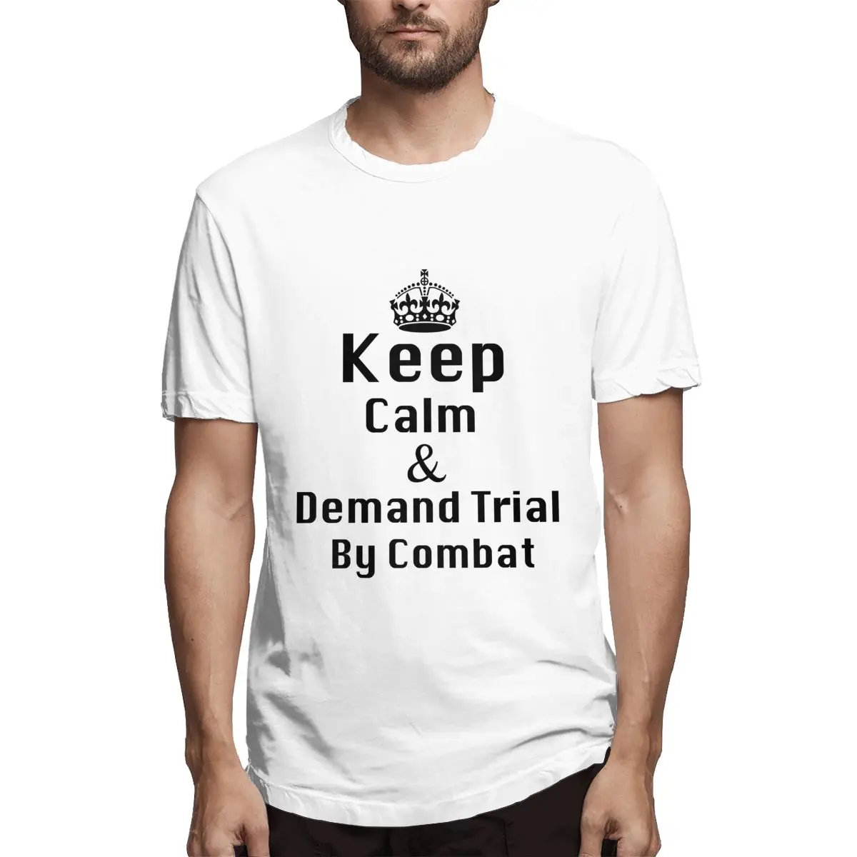 Мужские футболки модные Keep Calm Demand Trial By Combat Print хипстерская забавная футболка