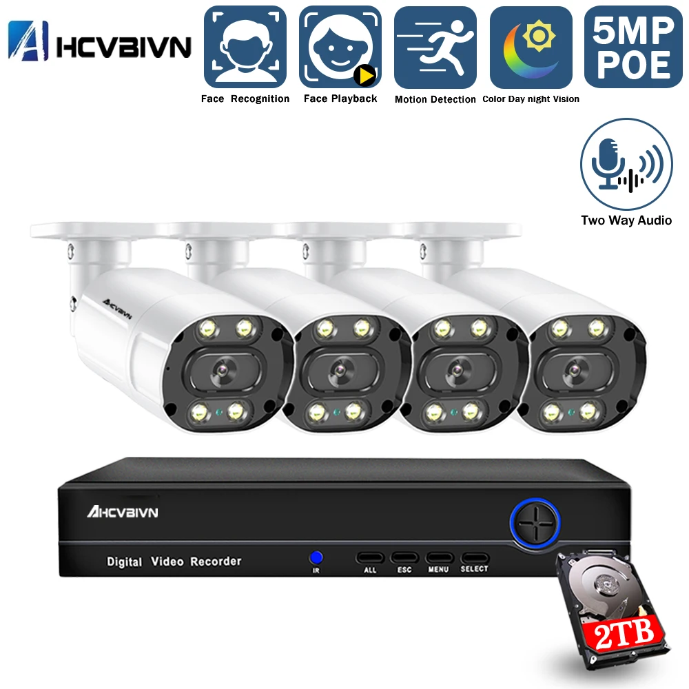 CCTV Security Camera Video Surveillance System Kit 5mp POE 4CH NVR Outdoor Two-way Audio Color Night Vision Ip Bullet Camera Set
CCTV Security Camera Video Surveillance System Kit 5mp POE 4CH NVR Outdoor Two-way Audio Color Night Vision Ip Bullet Camera Set