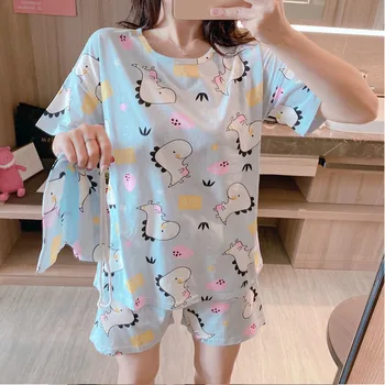 Summer Sweet Cartoon Monster Print Women Pajamas Set Short Sleeve Cotton Pyjamas Set Shorts Sleepwear 2 Piece Female Homewear
Summer Sweet Cartoon Monster Print Women Pajamas Set Short Sleeve Cotton Pyjamas Set Shorts Sleepwear 2 Piece Female Homewear