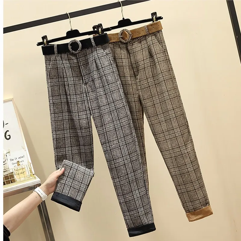JUJULAND woman winter checkered trousers British style trousers in large size Straight leg loose pants 8081-1
JUJULAND woman winter checkered trousers British style trousers in large size Straight leg loose pants 8081-1