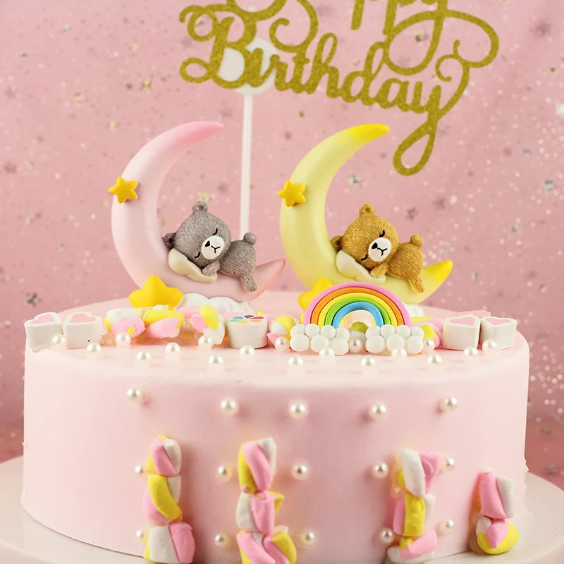 moon bear cake topper decoration tools happy birthday cake