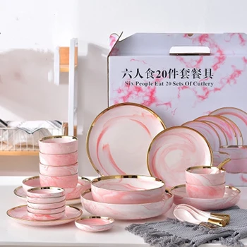 6 People Set Pink Marble Ceramic Dinner Dish Rice Salad Noodles Bowl Soup Plates Dinnerware Sets Tableware Kitchen Cook Tool
6 People Set Pink Marble Ceramic Dinner Dish Rice Salad Noodles Bowl Soup Plates Dinnerware Sets Tableware Kitchen Cook Tool