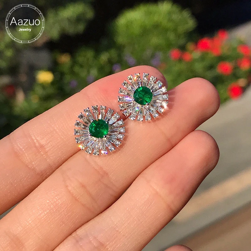 Aazuo 18K Fine Jewelry White Gold Real Diamond Natrual Emerald Classic Sun Flower Earrings Gift For Women Engagement Party Au750
Aazuo 18K Fine Jewelry White Gold Real Diamond Natrual Emerald Classic Sun Flower Earrings Gift For Women Engagement Party Au750