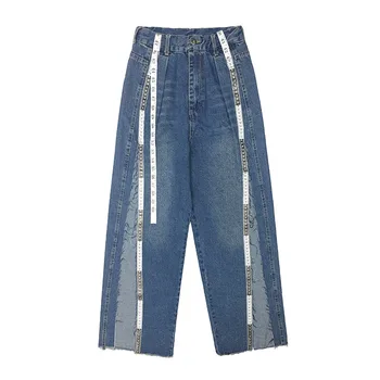 LANMREM 2020 new summer and autumn high waist full length striped denim straight denim blue pants female jeans 2A07505L 
LANMREM 2020 new summer and autumn high waist full length striped denim straight denim blue pants female jeans 2A07505L