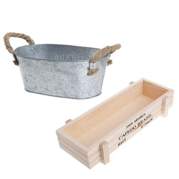 1Pcs Vintage Wood Plant Pot & 1Pcs Bucket Design Metal Succulent Plant Container with Twine Handles 
1Pcs Vintage Wood Plant Pot & 1Pcs Bucket Design Metal Succulent Plant Container with Twine Handles