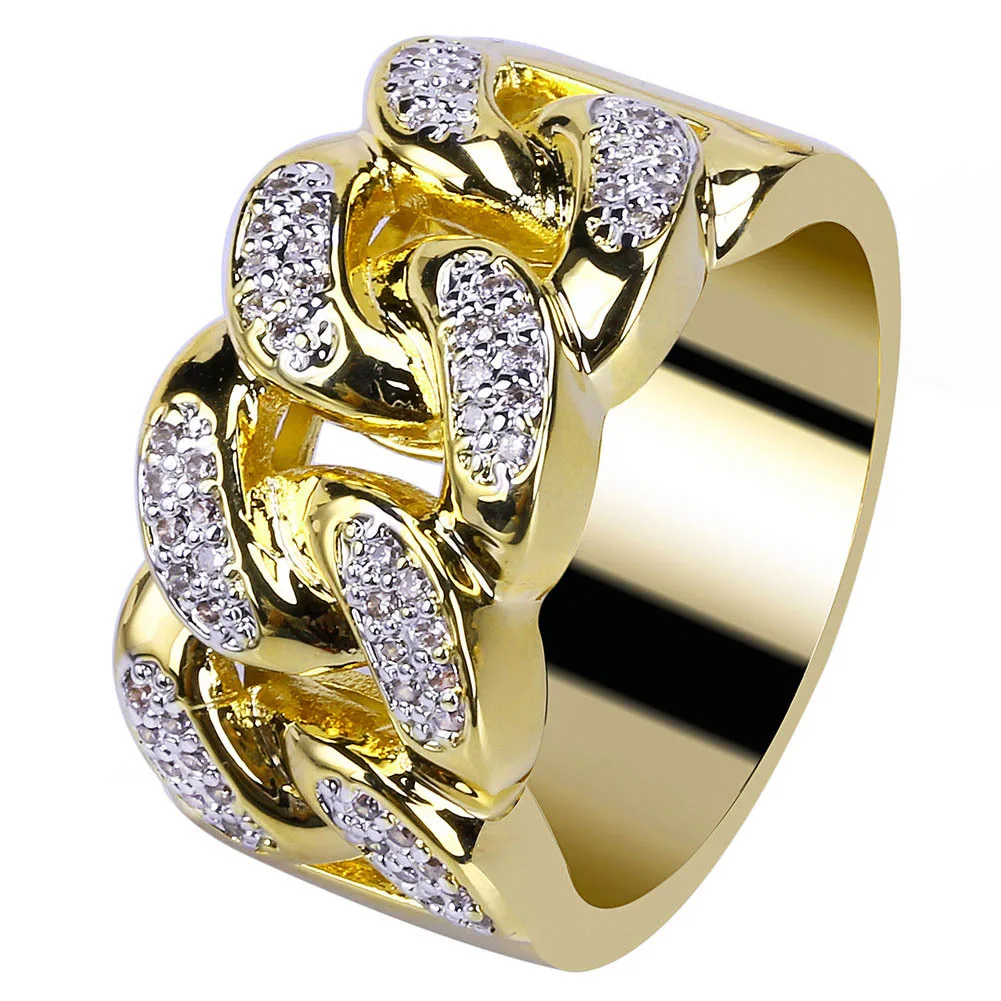 

Iced Out Hip Hop Ring 18K Gold Plated Fully Zirconia Simulated Diamond for Men Women Fashion Jewelry