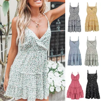 Women Summer Sexy V neck Spaghetti Strap Mini Boho Dress Pleated Sleeveless Floral Printing Dresses Backless Vestido 2020
Women Summer Sexy V neck Spaghetti Strap Mini Boho Dress Pleated Sleeveless Floral Printing Dresses Backless Vestido 2020