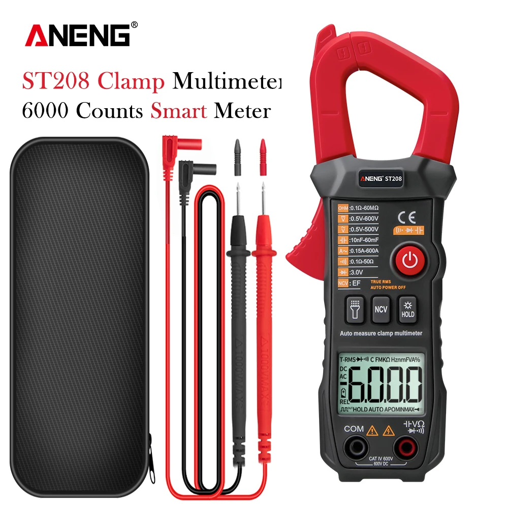 ANENG ST208 Digital Clamp Meter Multimeter Car 6000 counts AC/DC Current Measure Transistor Tester Voltimetro Amperimetro
ANENG ST208 Digital Clamp Meter Multimeter Car 6000 counts AC/DC Current Measure Transistor Tester Voltimetro Amperimetro
