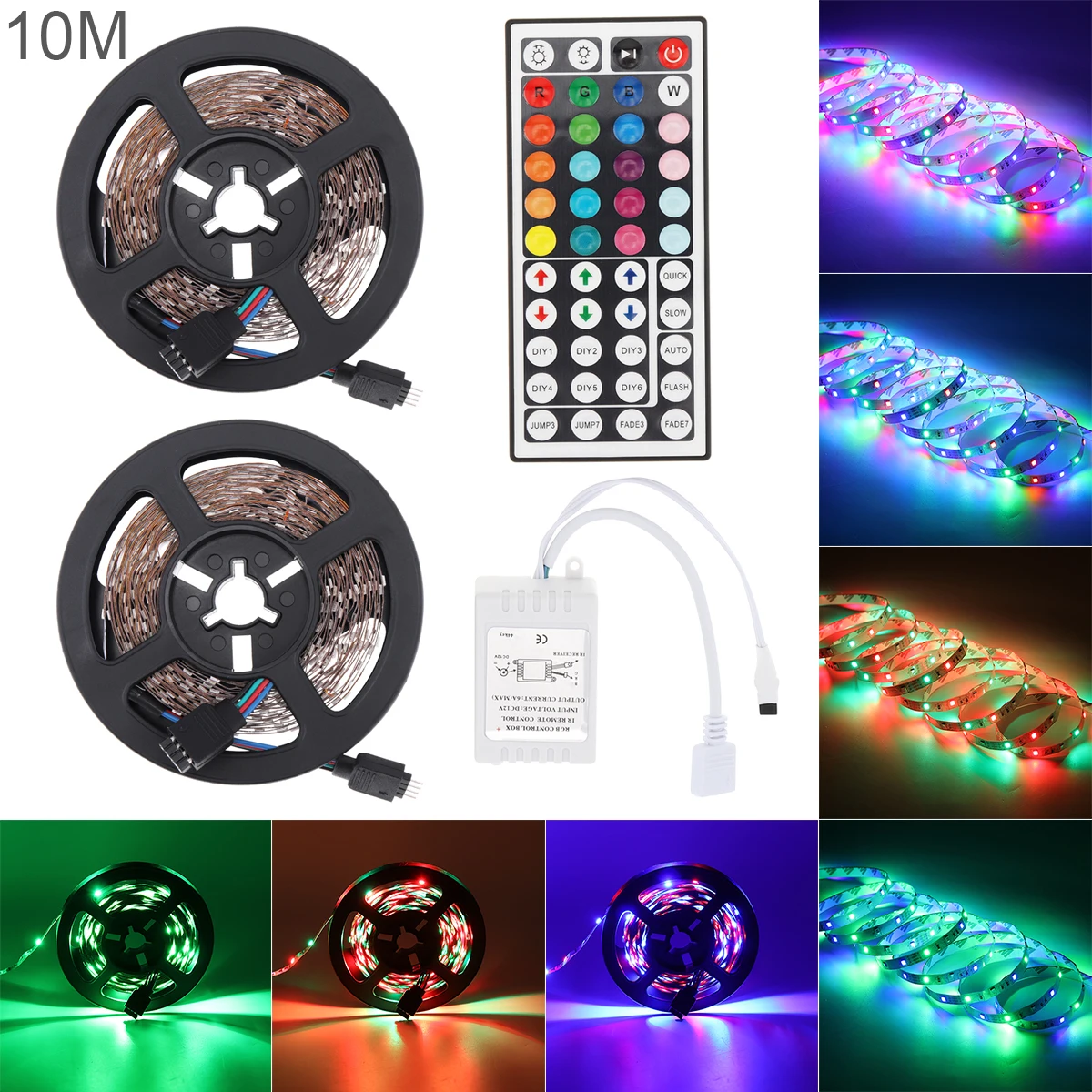 10M 3528 SMD RGB Flexible LED Light Strip 600LEDs +44 Key IR Remote Controller 800-900 Lumens for Home Party Decoration
10M 3528 SMD RGB Flexible LED Light Strip 600LEDs +44 Key IR Remote Controller 800-900 Lumens for Home Party Decoration