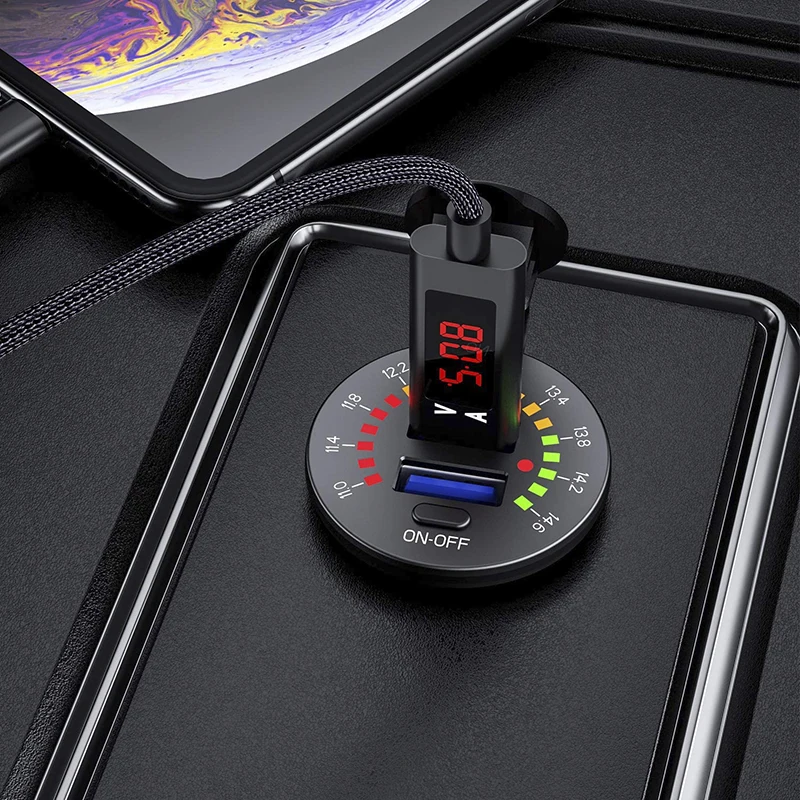 QC3.0 36W 6A Dual USB Charger Socket With Voltmeter Switch USB Outlet Fast Charger for 12V Car Boat Motorcycle Truck Golf QC3.0 36W 6A Dual USB Charger Socket With Voltmeter Switch USB Outlet Fast Charger for 12V Car Boat Motorcycle Truck Golf